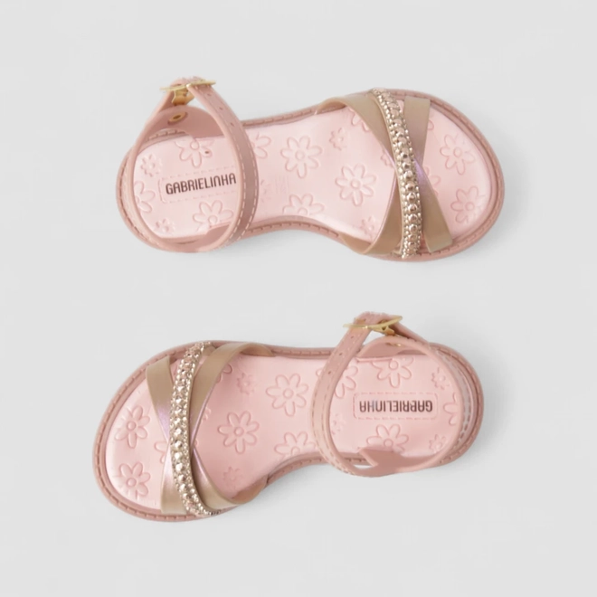 Sandália Bebê Gabrielinha Glitter Strass Rosa