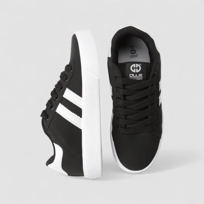 Tênis Casual Masculino Ollie Originals Nobuck Listras Preto
