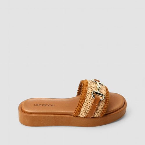 Tamanco Feminino Penélope Flatform Palha Caramelo