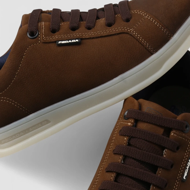 Tênis Casual Masculino Pegada Couro Elástico Marrom