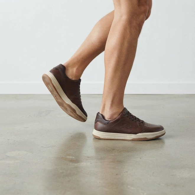 Sapatênis Masculino Pegada Couro Elástico Marrom
