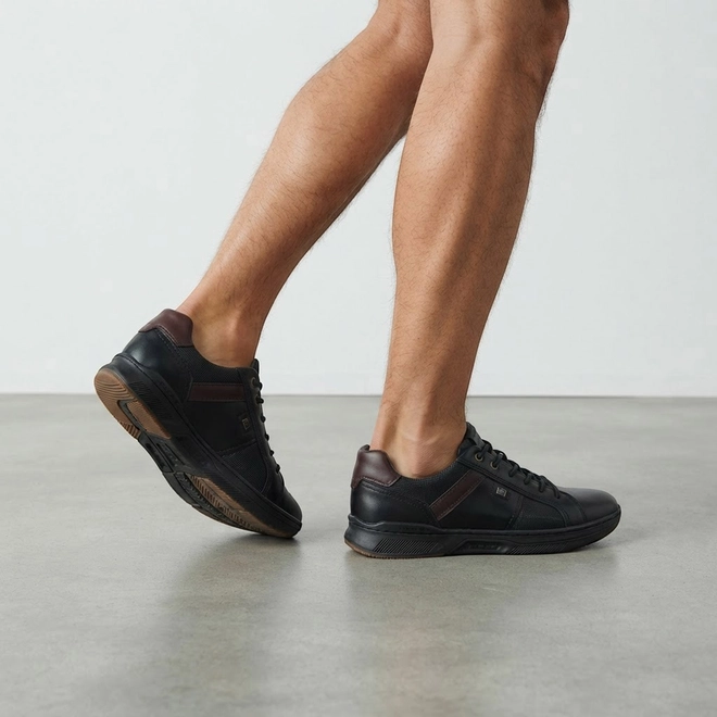 Sapatênis Masculino Pegada Couro Elástico Preto