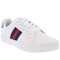 Tenis branco com listra azul sales e vermelha