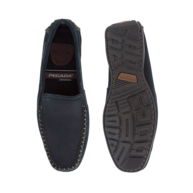 Mocassim Pegada Couro Pesponto Azul Marinho