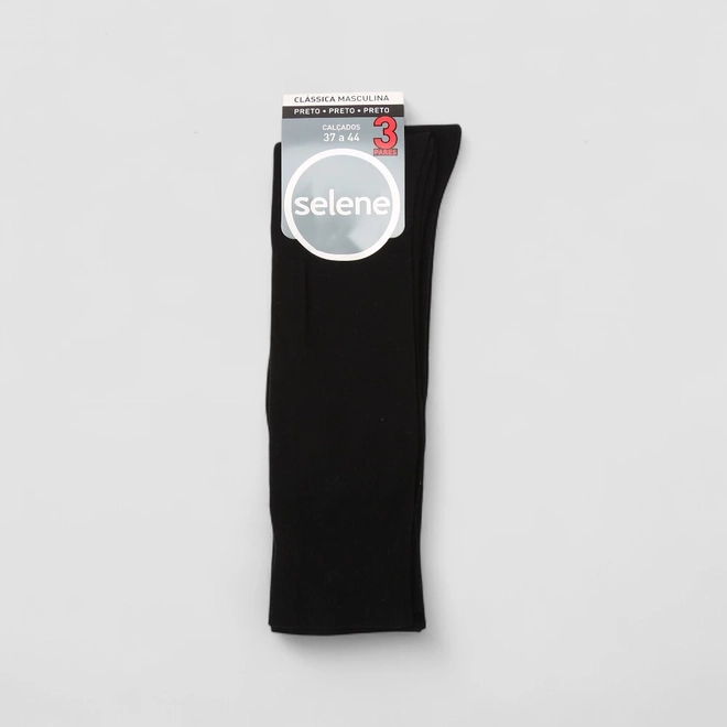 Kit Meia Social Selene Clássica 3 Pares 37-44 Preto