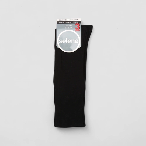 Kit Meia Social Selene Clássica 3 Pares 37-44 Preto