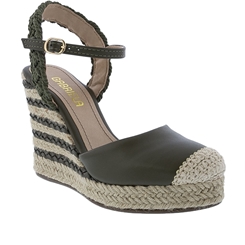 Espadrille Gabriela Anabela Tiras Tressê Ráfia Verde Militar