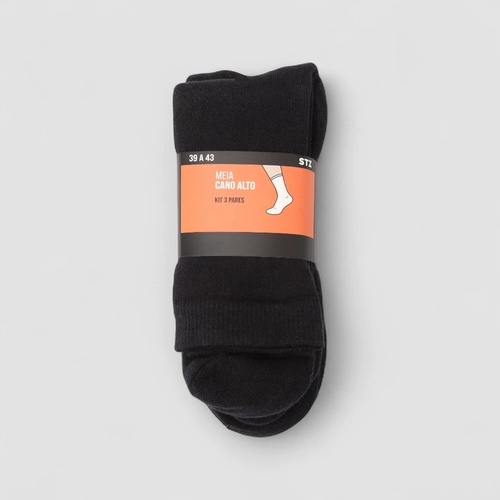 Kit Meia Cano Alto STZ 3 Pares 39-43 Preto